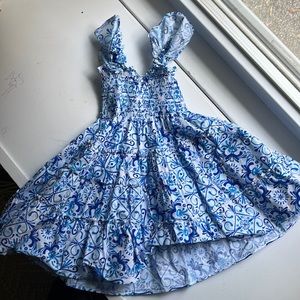 Hill House Home Tiny Ellie Nap Dress Blue Mosaic Poplin 3/4